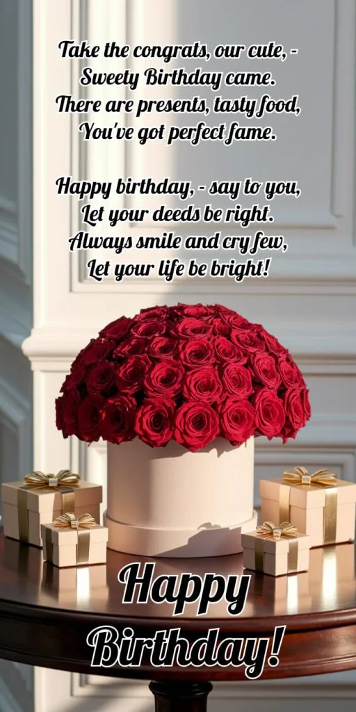 happy birthday image red roses bouquet gift boxes for woman friend